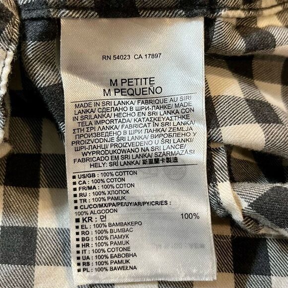 Banana Republic Soft Wash Shirt 100% Cotton Gray White Plaid Button Up Petite M - Picture 6 of 10